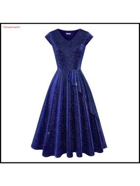 Sparkly Glitter Semi Formal Homecoming Midi Dress V-Neck A-Line Sleeveless